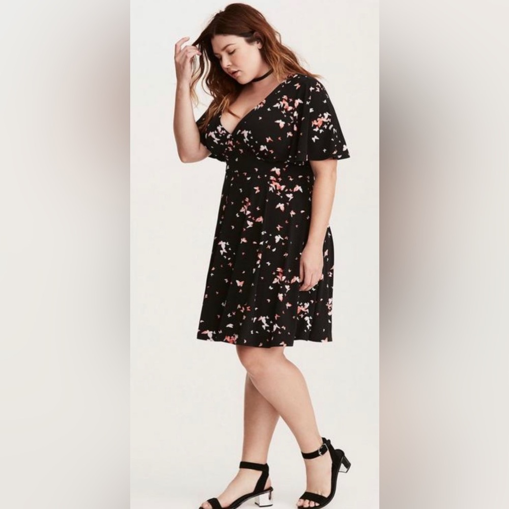 Torrid Butterfly Print V-Neck Flutter Sleeve Dress